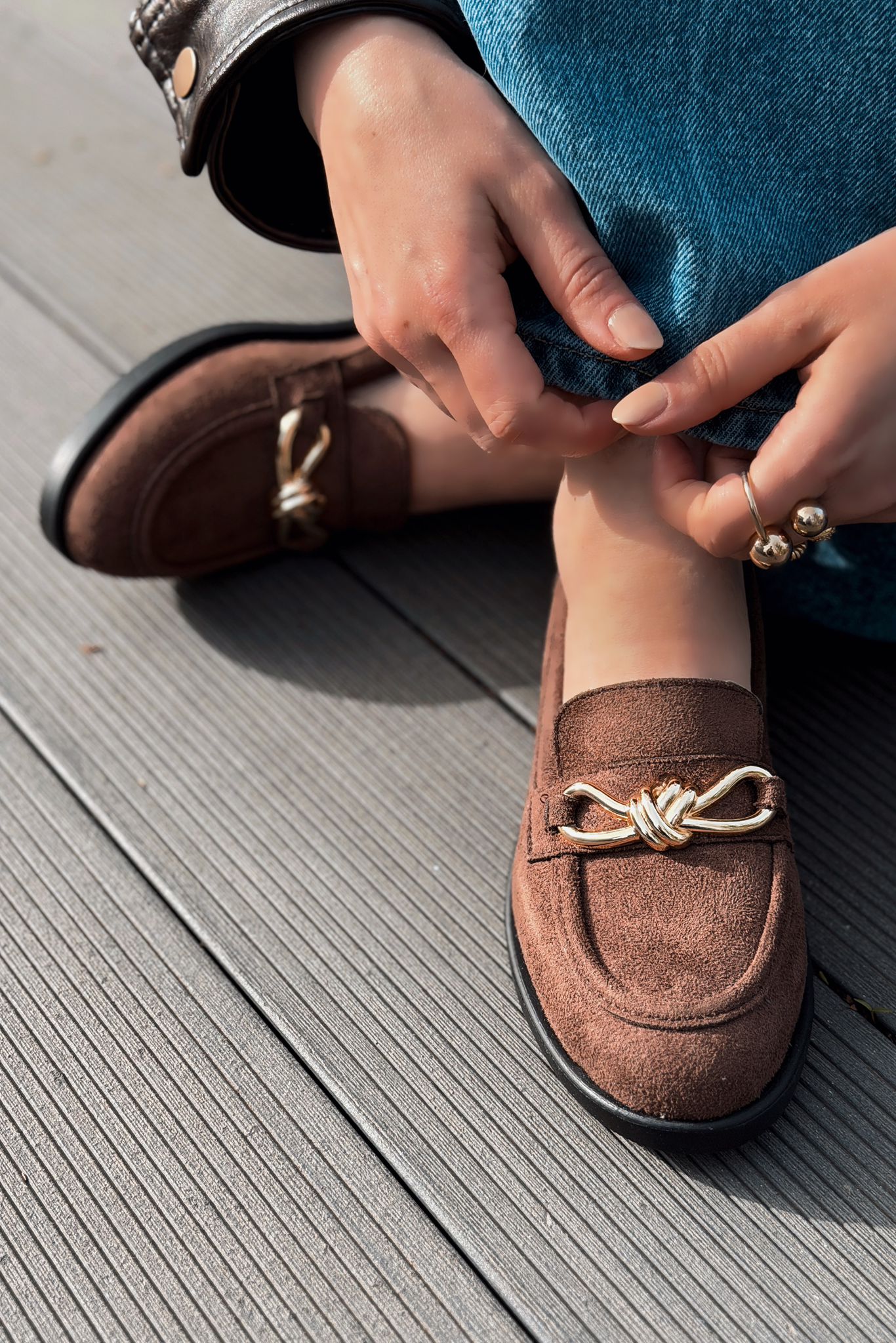 Norel Dark Brown Suede Bow Detail Women's Loafers