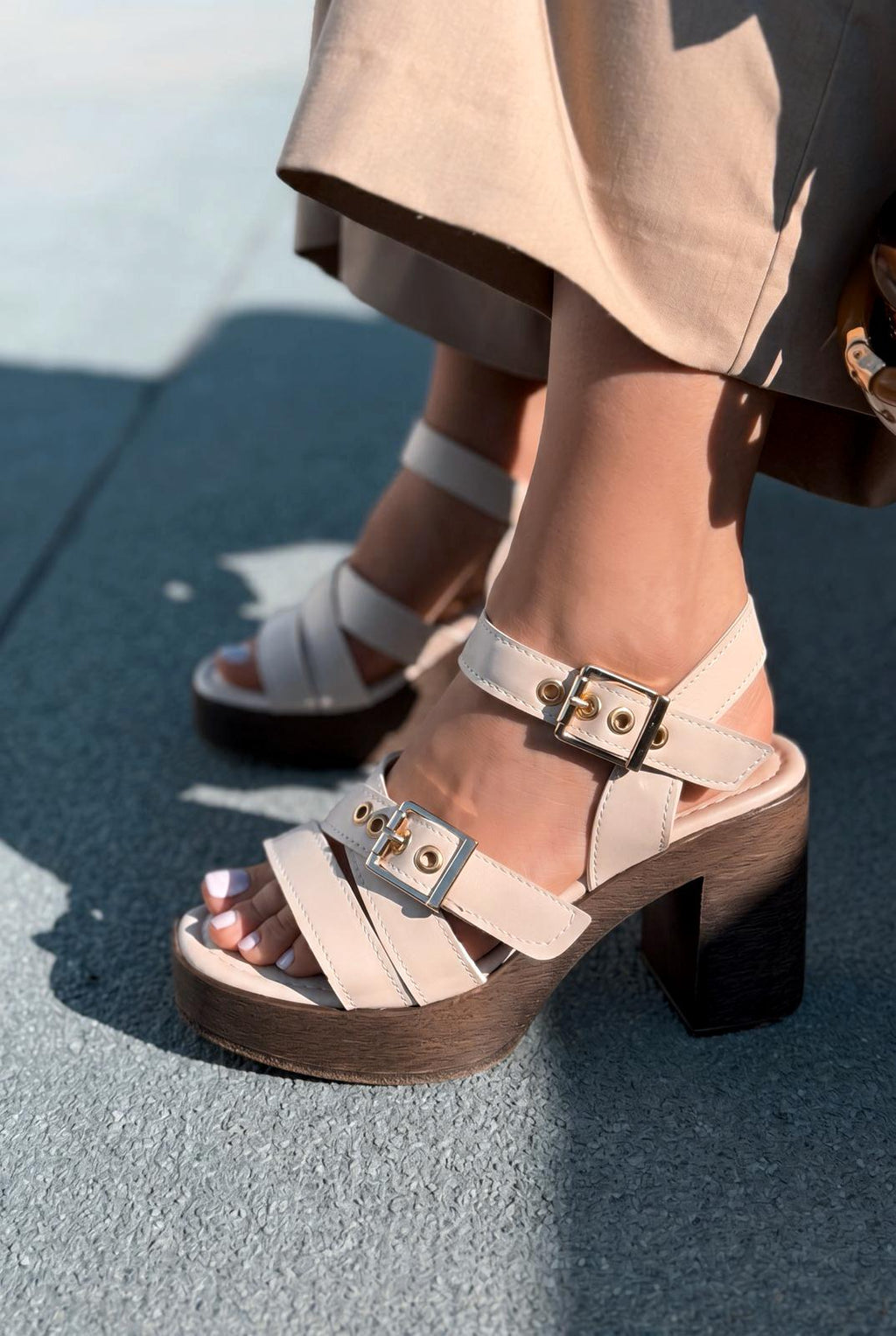 Rovena Beige Faux Leather Women's Platform Pumps Sandals
