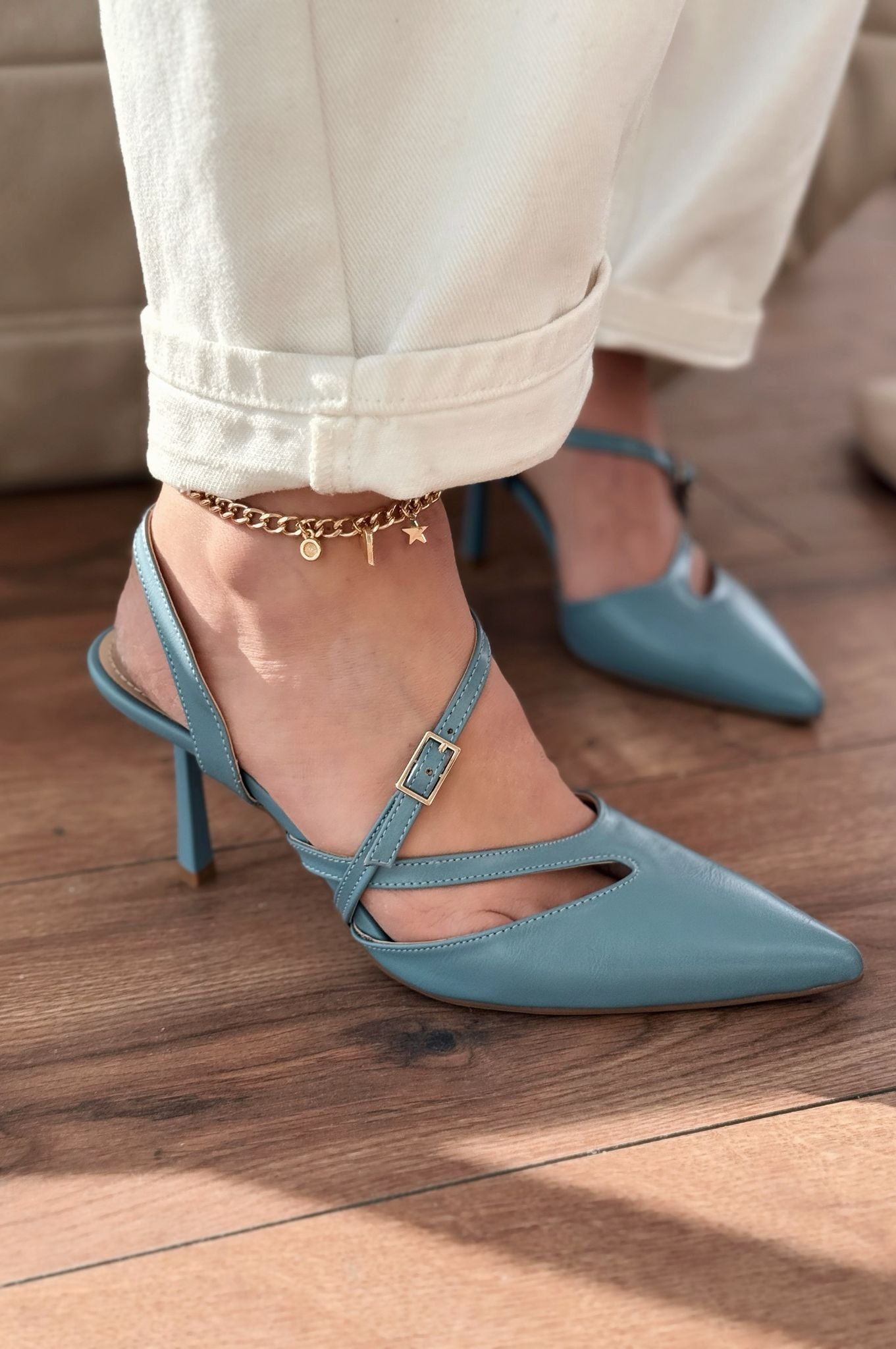 Flamor Baby Blue Faux Leather Women's Stilettos