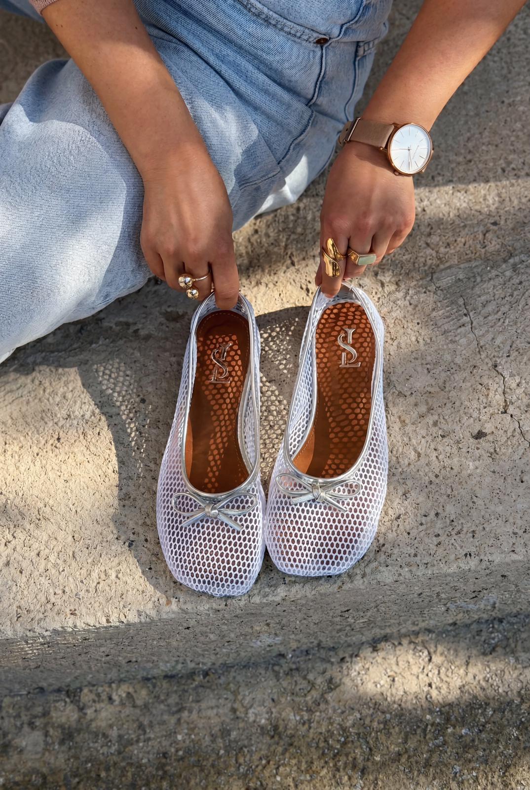 Torina White Mesh Women's Flats