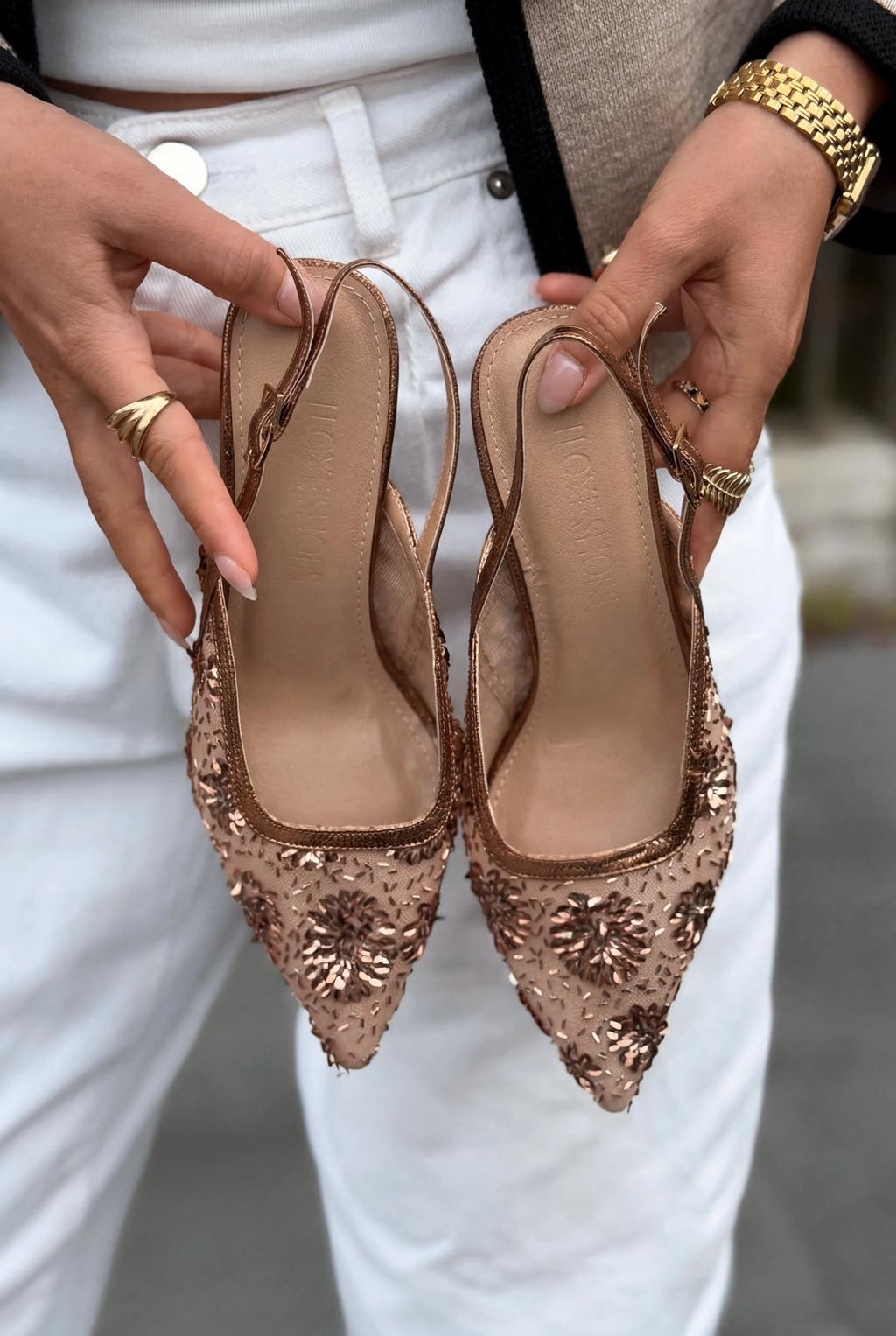 Serona Bronze Embroidered Women's Stilettos