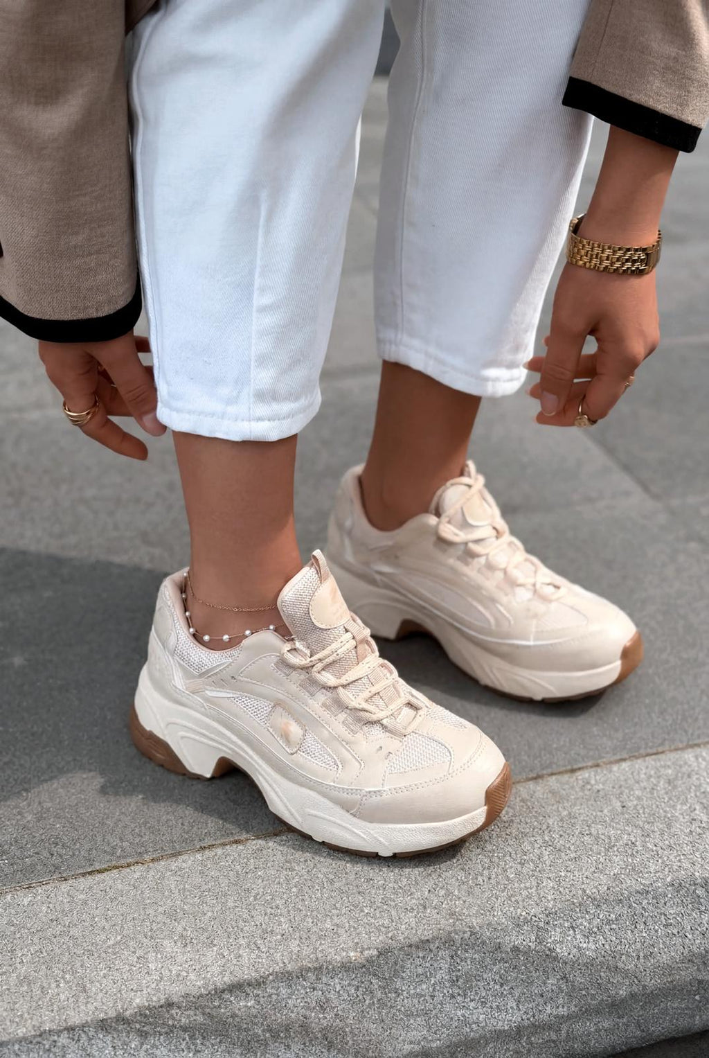 Norser Beige Genuine Leather Women's Sneakers