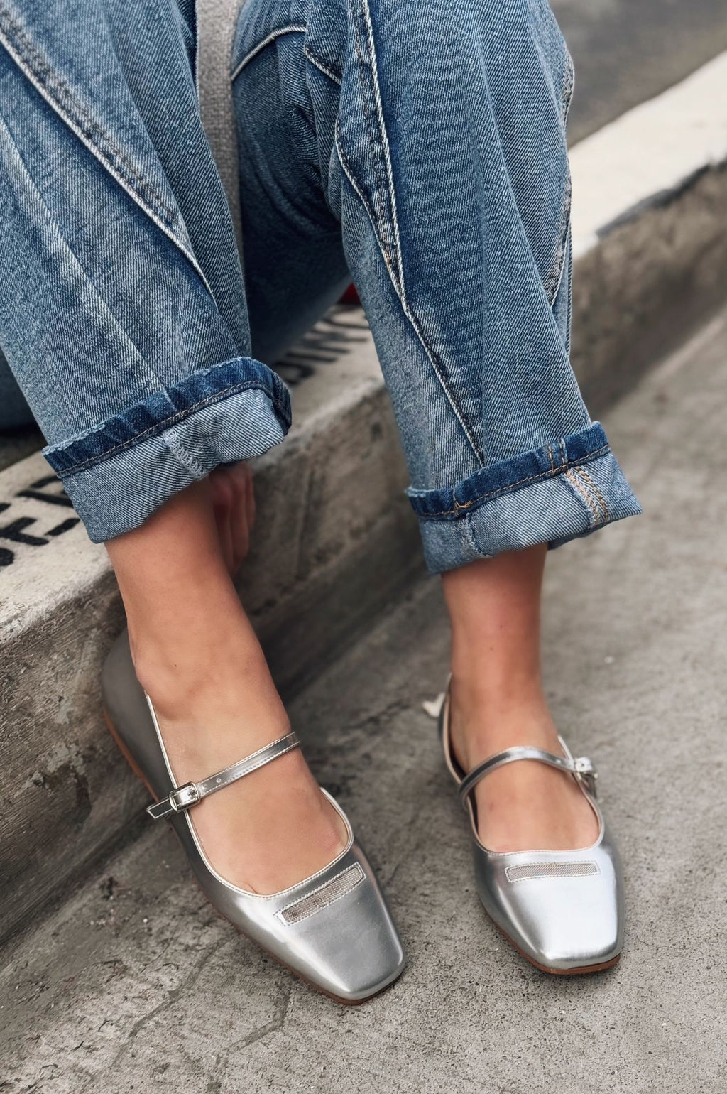 Lufora Silver Faux Leather Buckle Detail Women's Flats