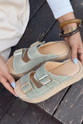 Serinel Green Genuine Suede Women's Wedge Heel Mules