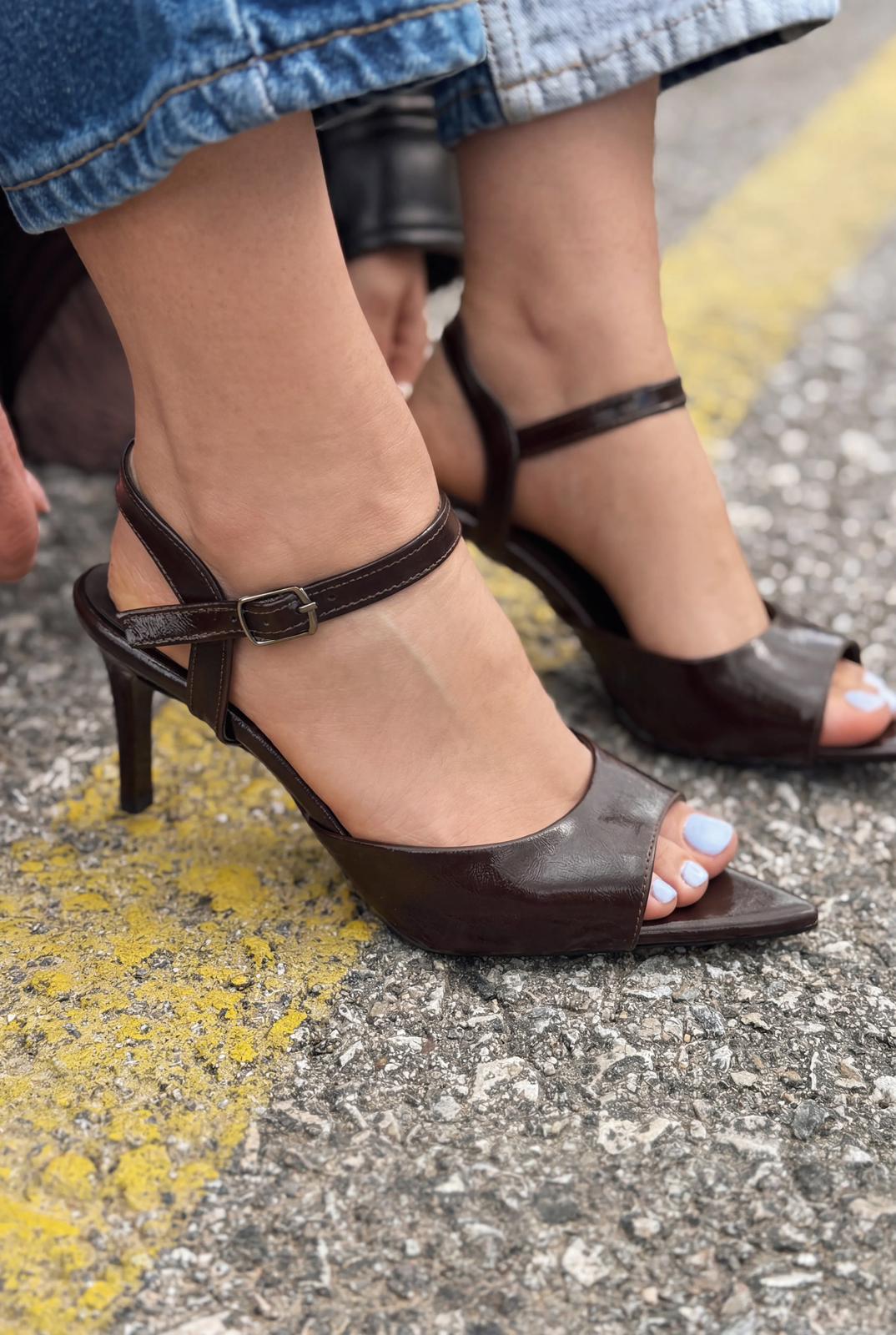 Ardor Light Brown Patent Faux Leather Women's Pumps Sandals