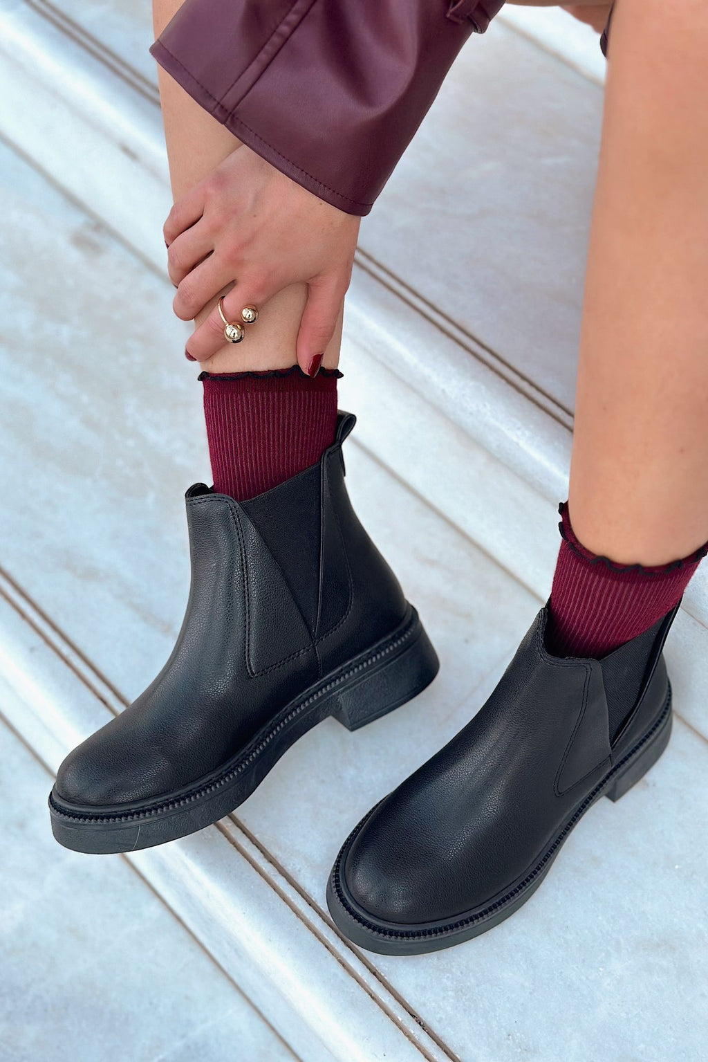 Molija Black Faux Leather Chunky Sole Women's Boots