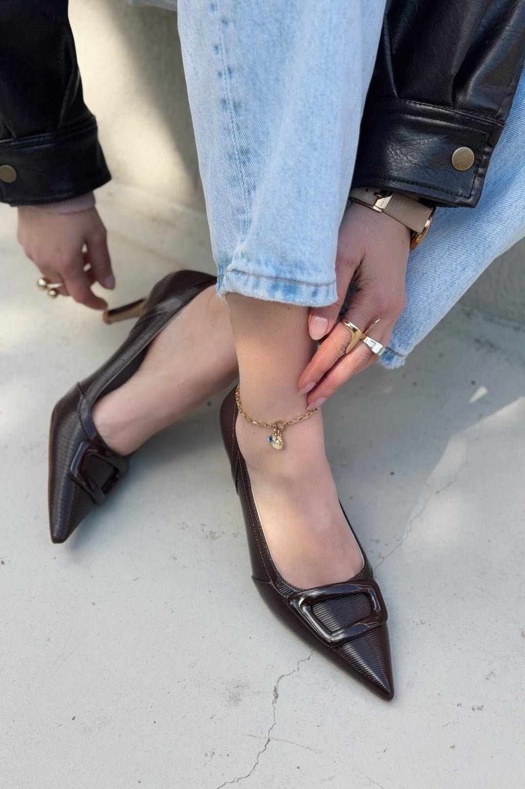 Finrel Light Brown Patent Faux Leather Women's Stilettos