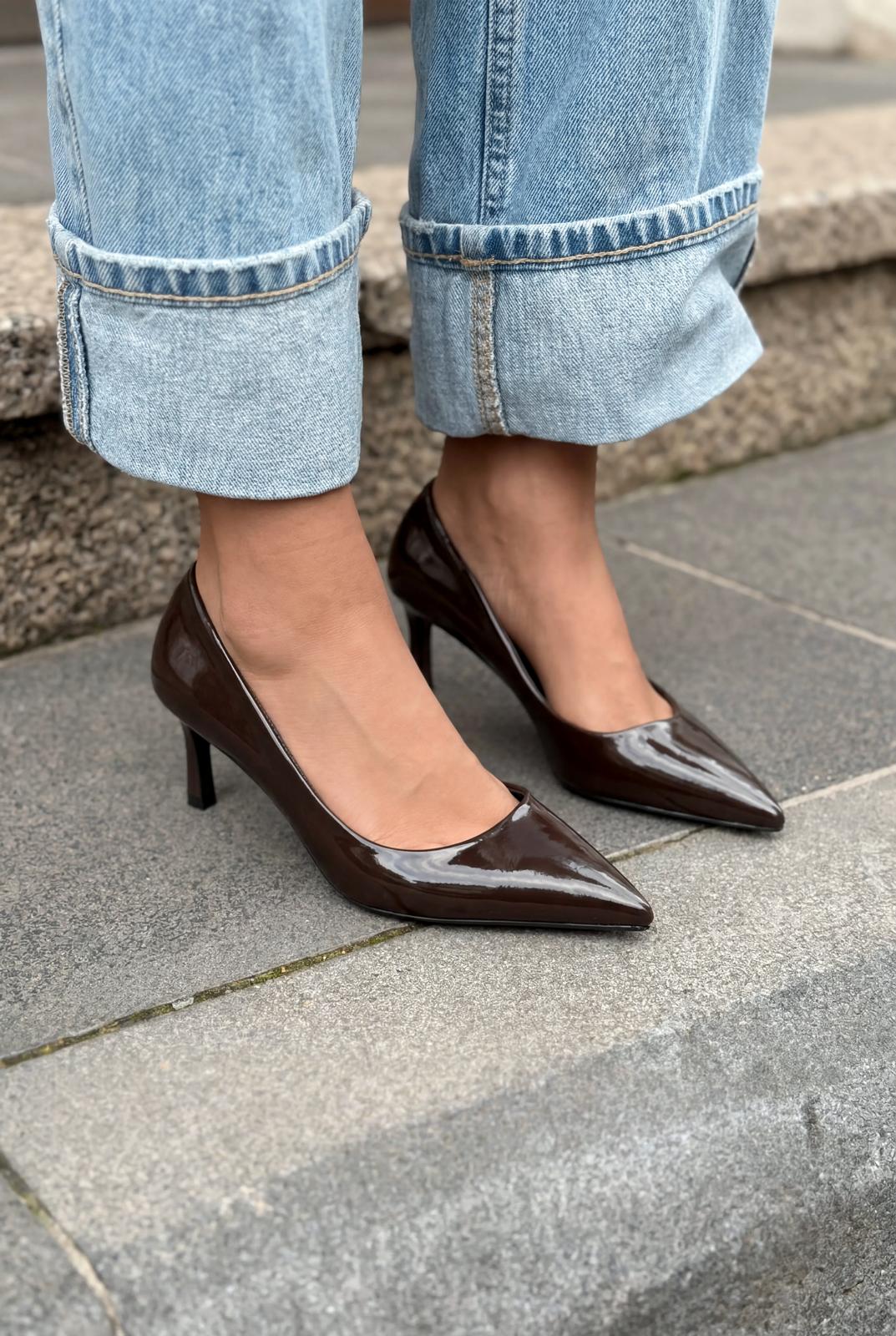 Delvion Light Brown Patent Faux Leather Women's Stiletto