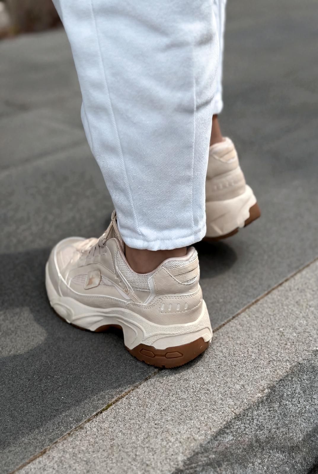 Norser Beige Genuine Leather Women's Sneakers