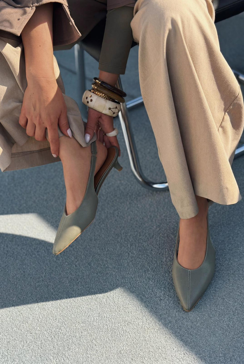 Selor Khaki Faux Leather Women's Stilettos