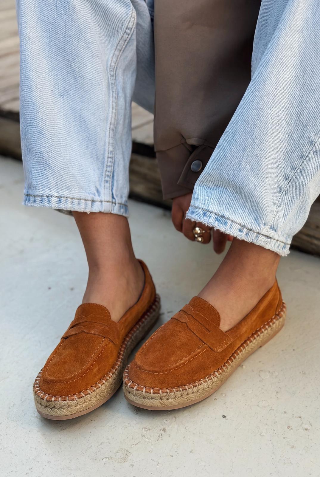 Celure Tan Genuine Suede Women's Espadrille Loafers