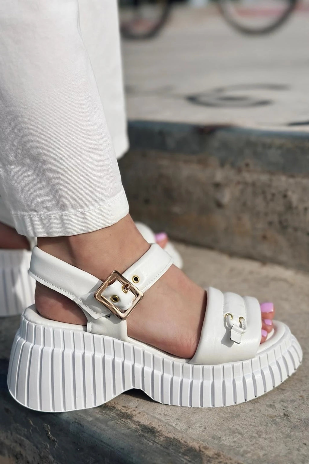 Jonix White Faux Leather Platform Women's Sandals