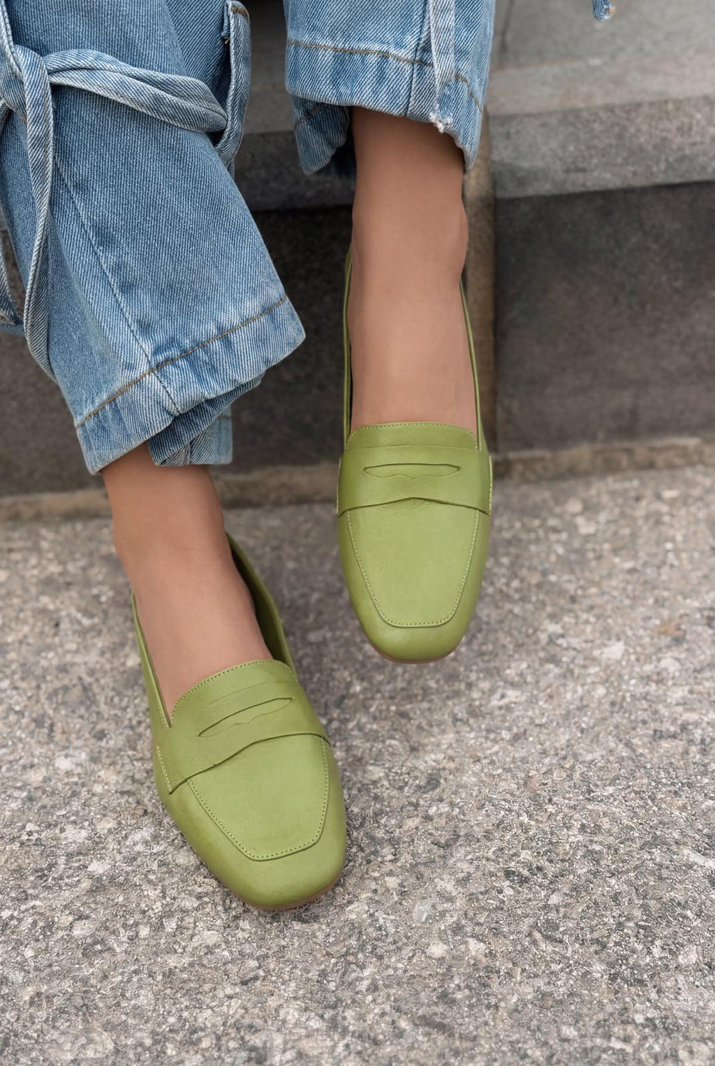 Melniel Green Genuine Leather Women's Loafers