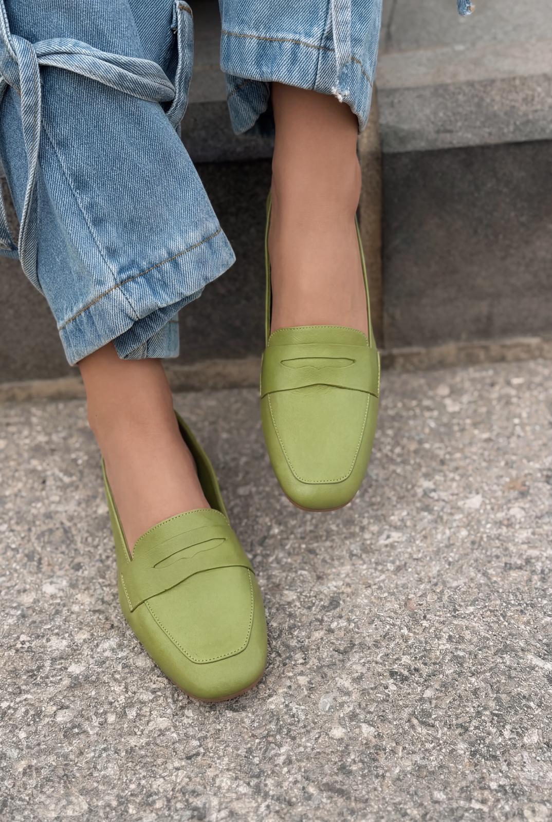 Melniel Green Genuine Leather Women's Loafers