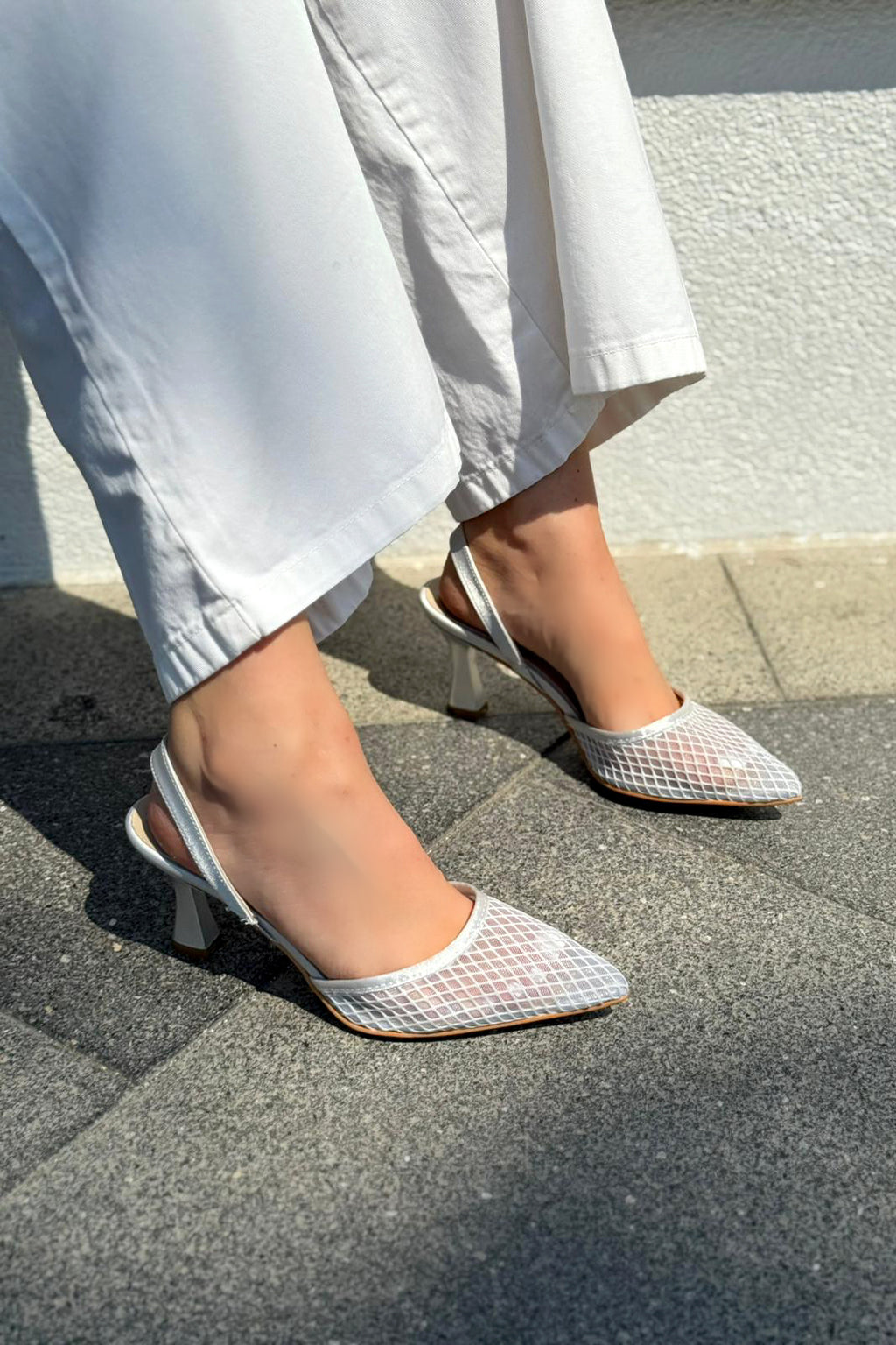 Vasrend Silver Mesh Detail Satin Women's Stilettos