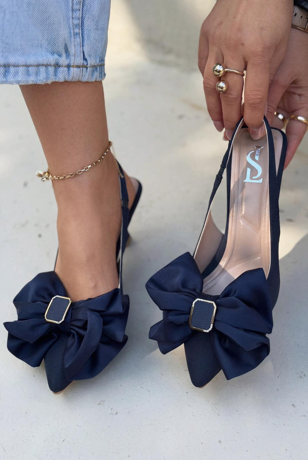 Velune Navy Bow Detail Satin Women's Stilettos