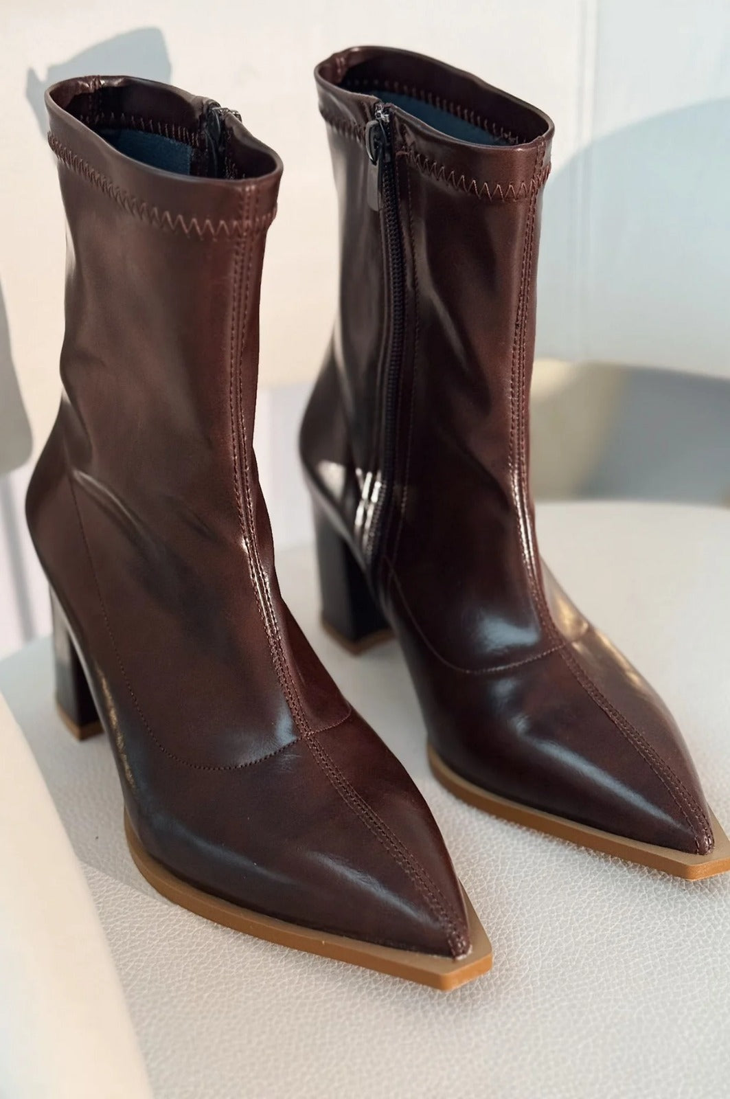 Selvora Brown Faux Leather Stretch Women's Boots