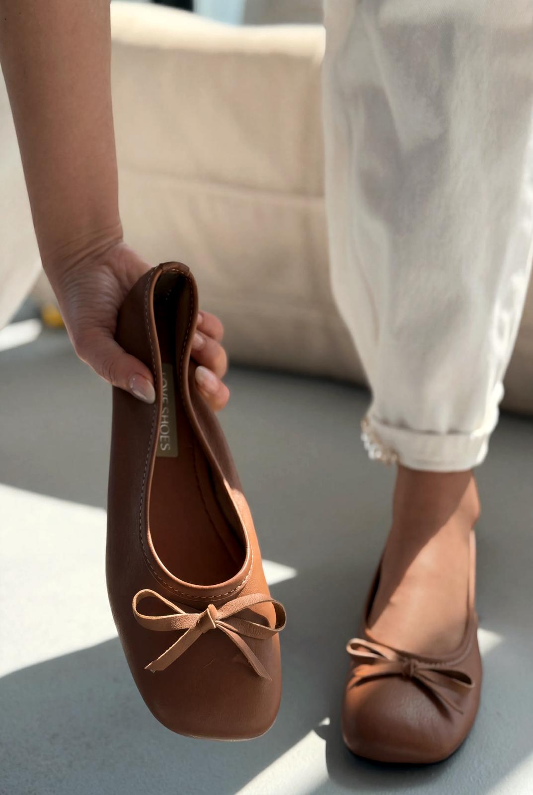 Telion Tan Genuine Leather Women's Flats