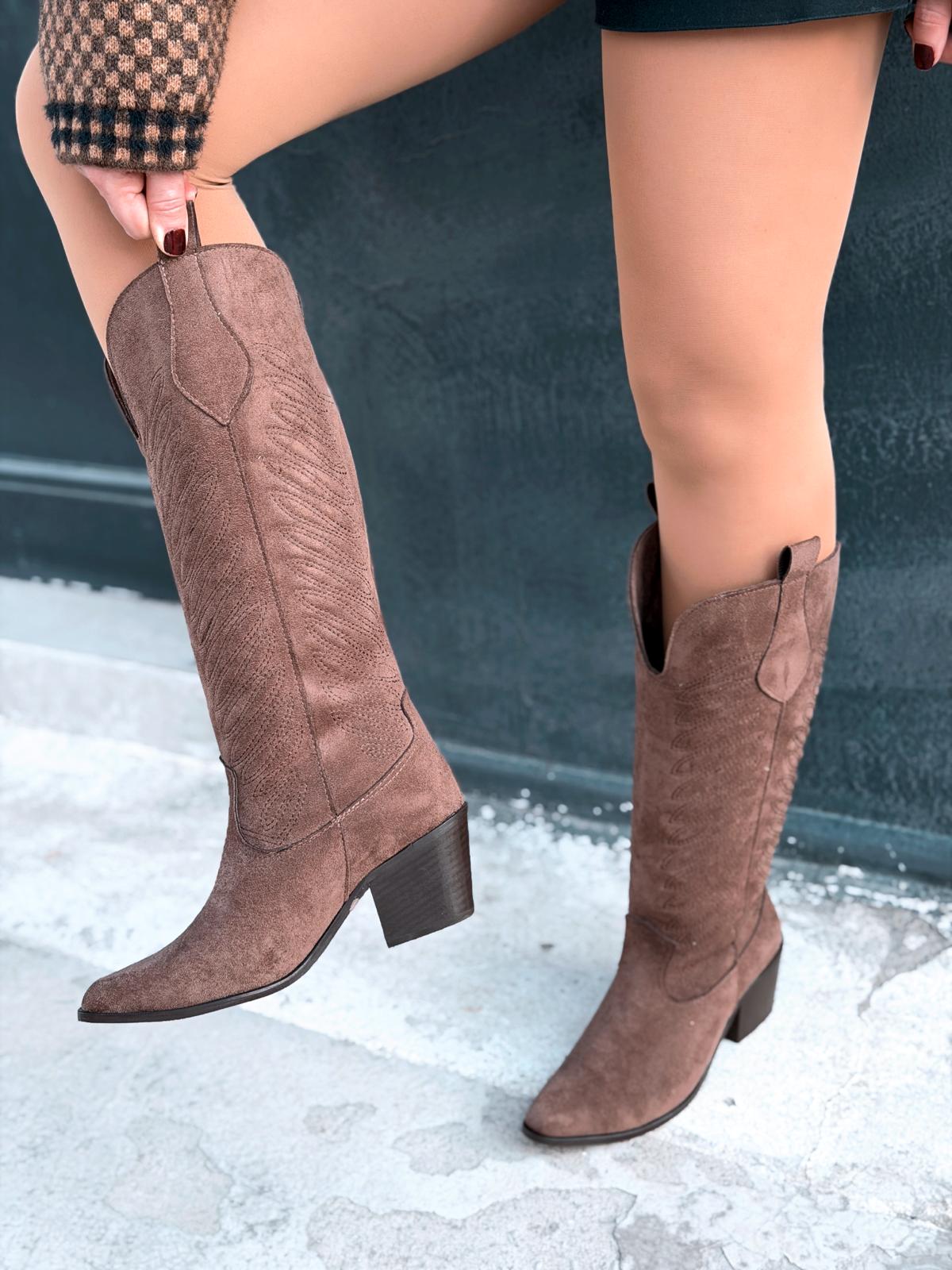 Marvett Brown Suede Women's Cowboy Boots