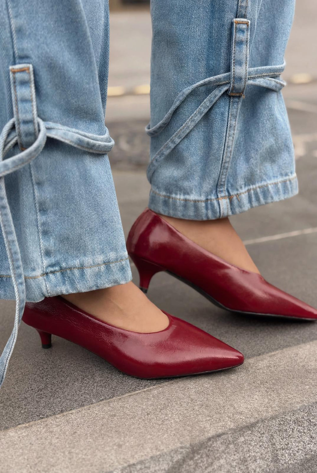 Seranis Burgundy Crinkle Patent Faux Leather Women's Stilettos