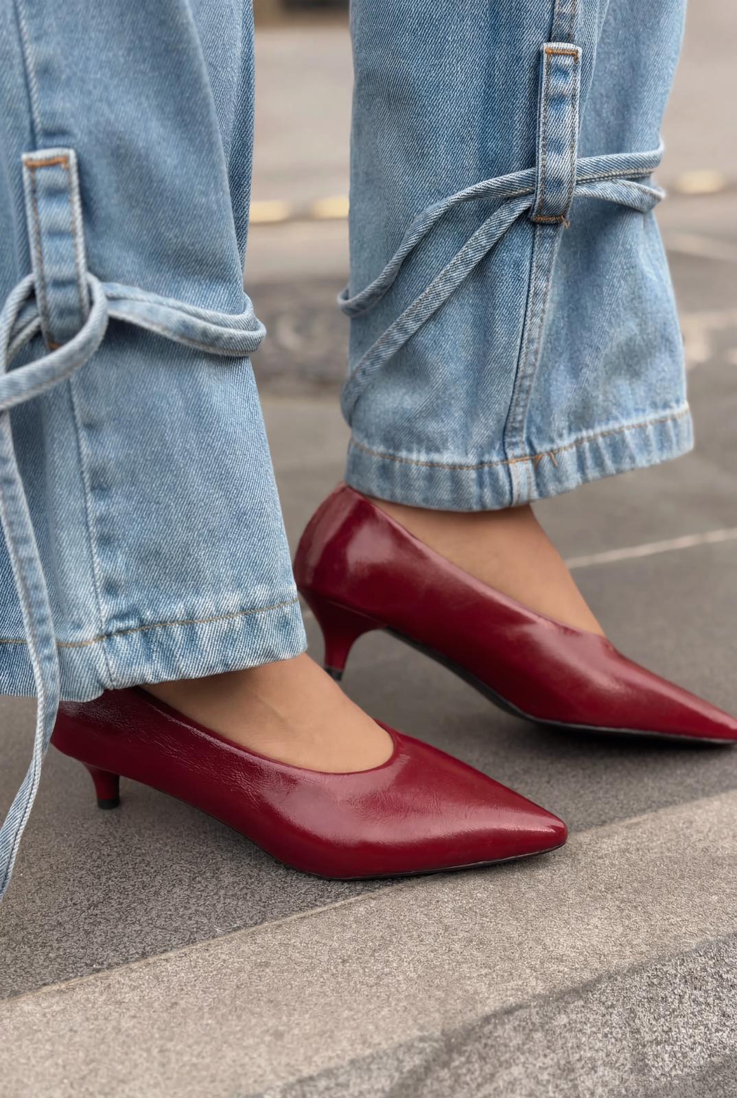 Seranis Burgundy Crinkle Patent Faux Leather Women's Stilettos