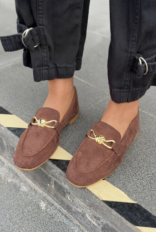 Avelis Light Brown Suede Bow Detail Women's Loafers
