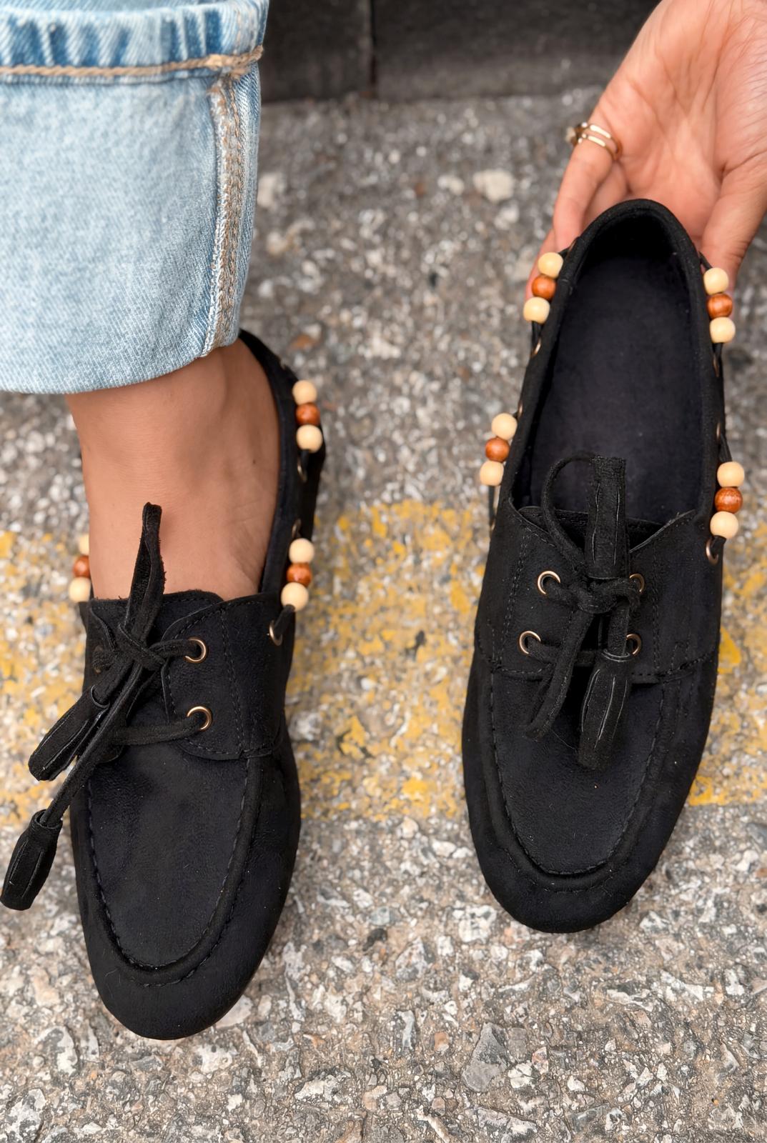 Brion Black Suede Women's Oxford Shoes