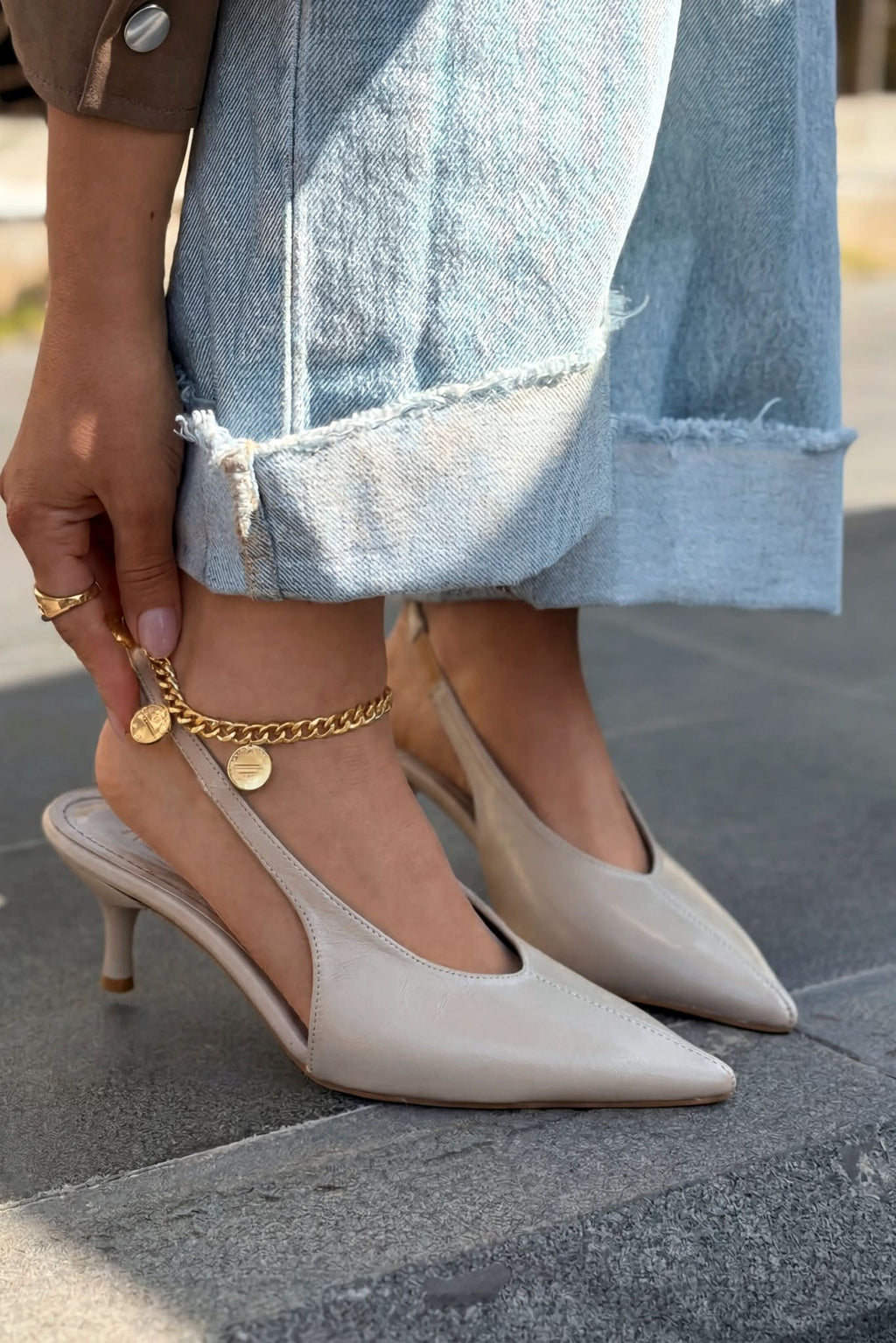 Navore Beige Crinkled Faux Leather Women's Stilettos
