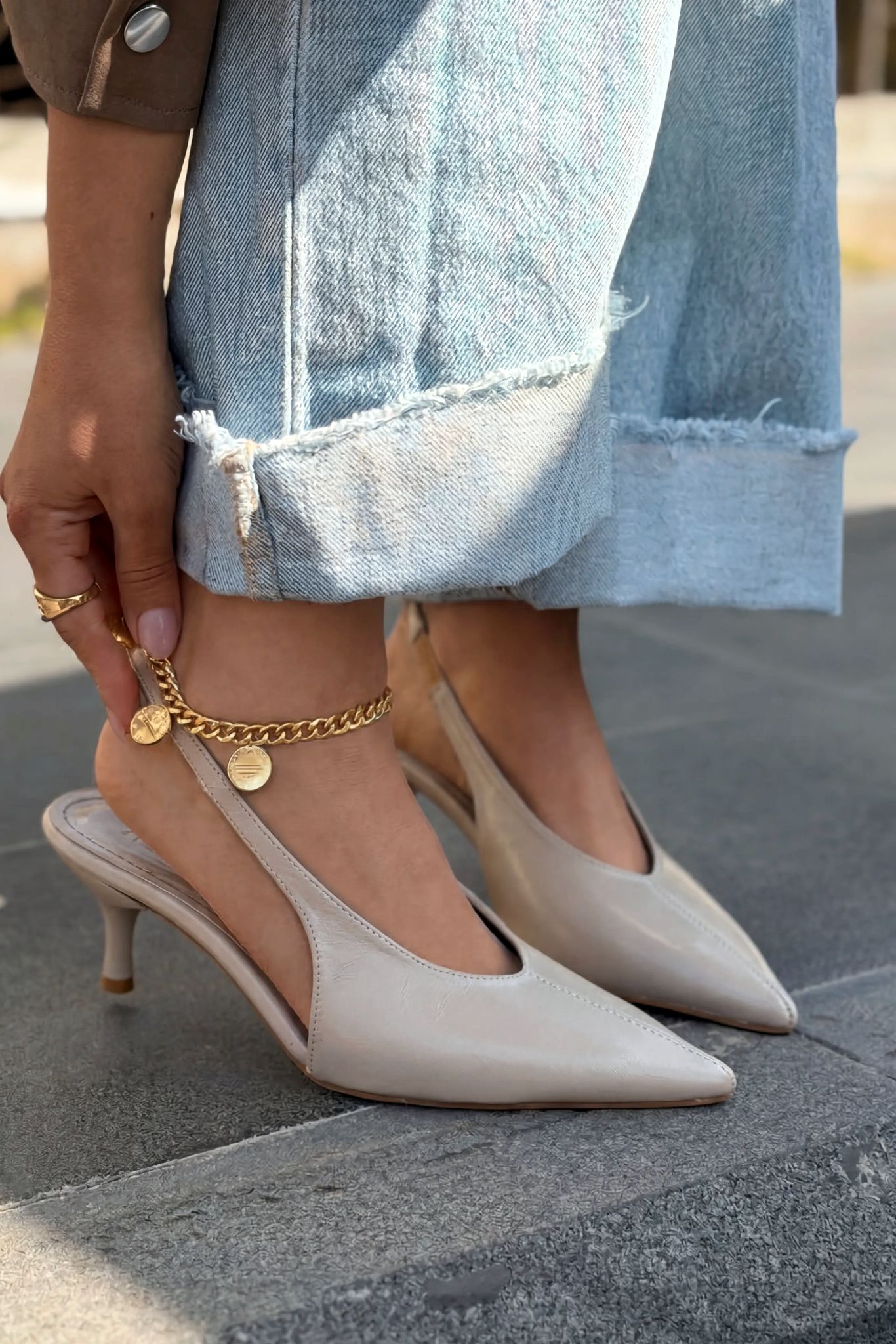 Navore Beige Crinkled Faux Leather Women's Stilettos