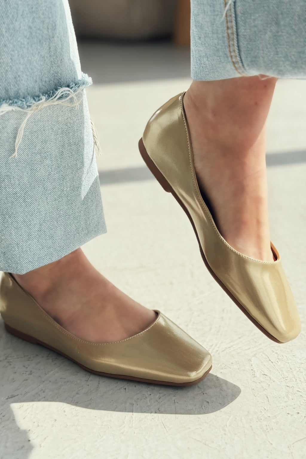 Canris Gold Faux Leather Women's Square Toe Mary Jane Flats