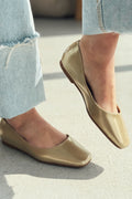 Canris Gold Faux Leather Women's Square Toe Mary Jane Flats