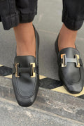 Elara Black Faux Leather Women's Loafers