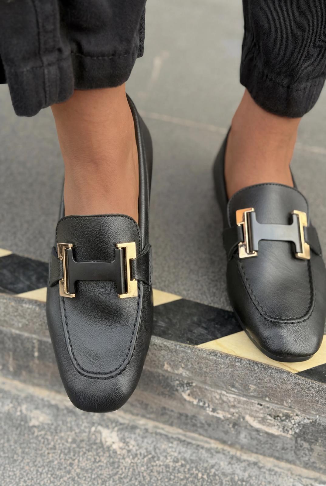 Elara Black Faux Leather Women's Loafers
