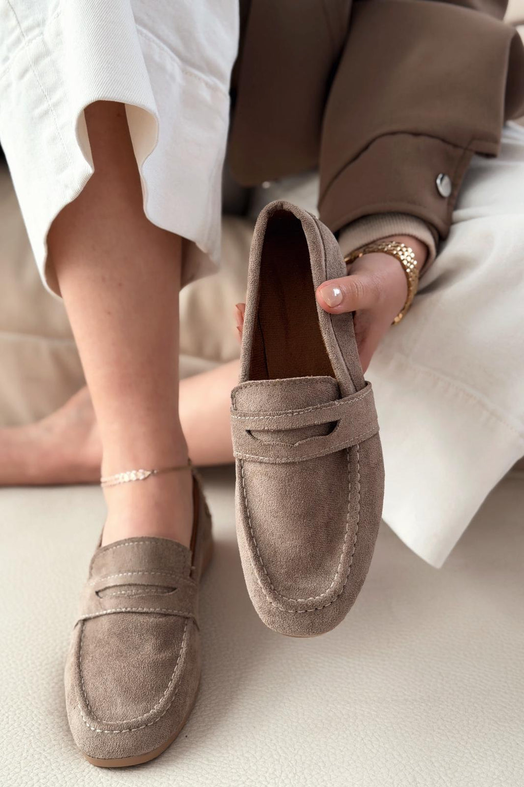 Orvino Taupe Suede Women's Loafers