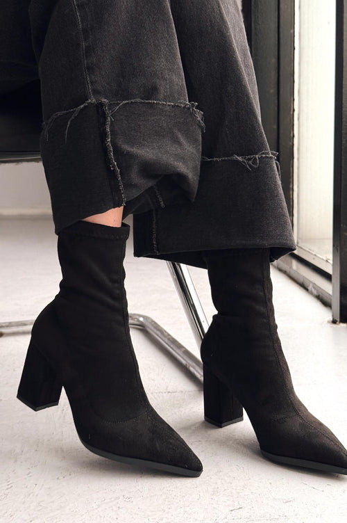 Ardews Suede Pumps Sock Boots Black