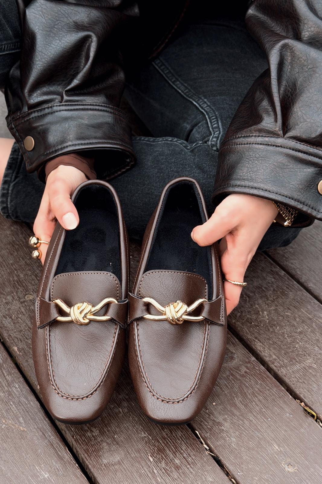 Avelis Women's Loafer Light Brown Faux Leather Bow Detail