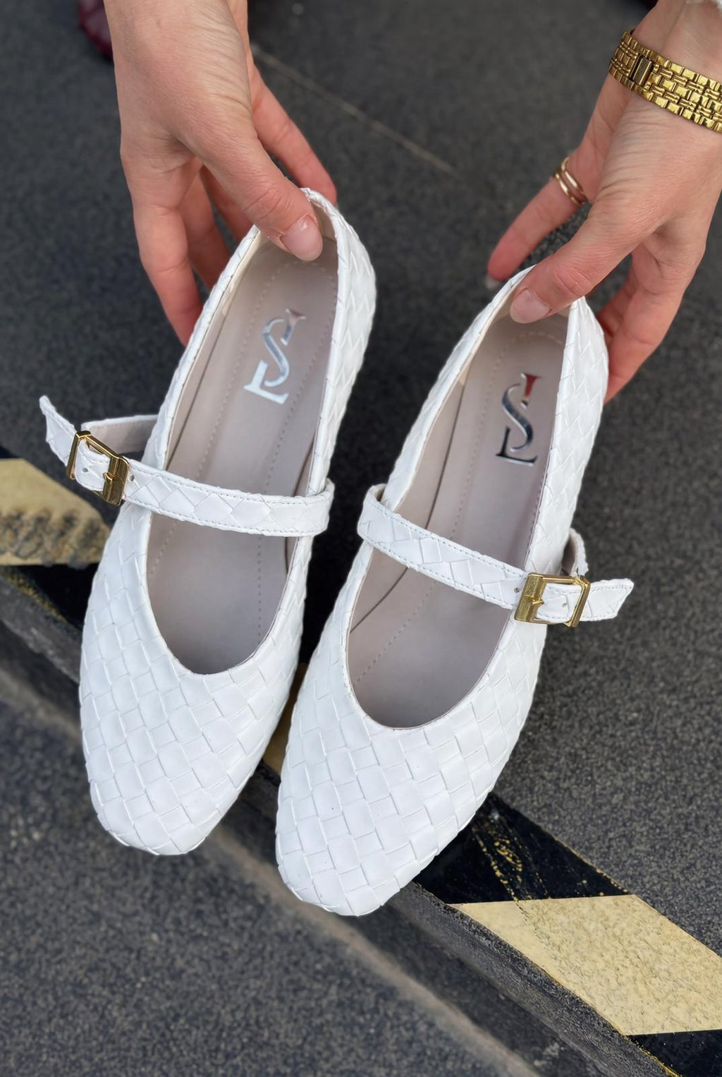 Vespera White Faux Leather Women's Flats