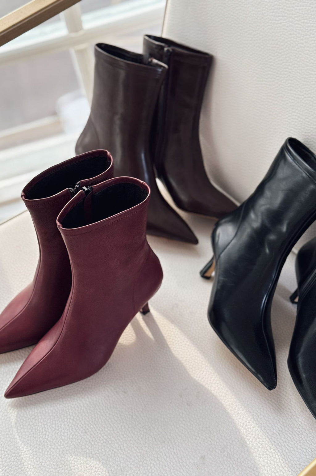 Orvex Women's Burgundy Faux Leather Stiletto Heel Boots