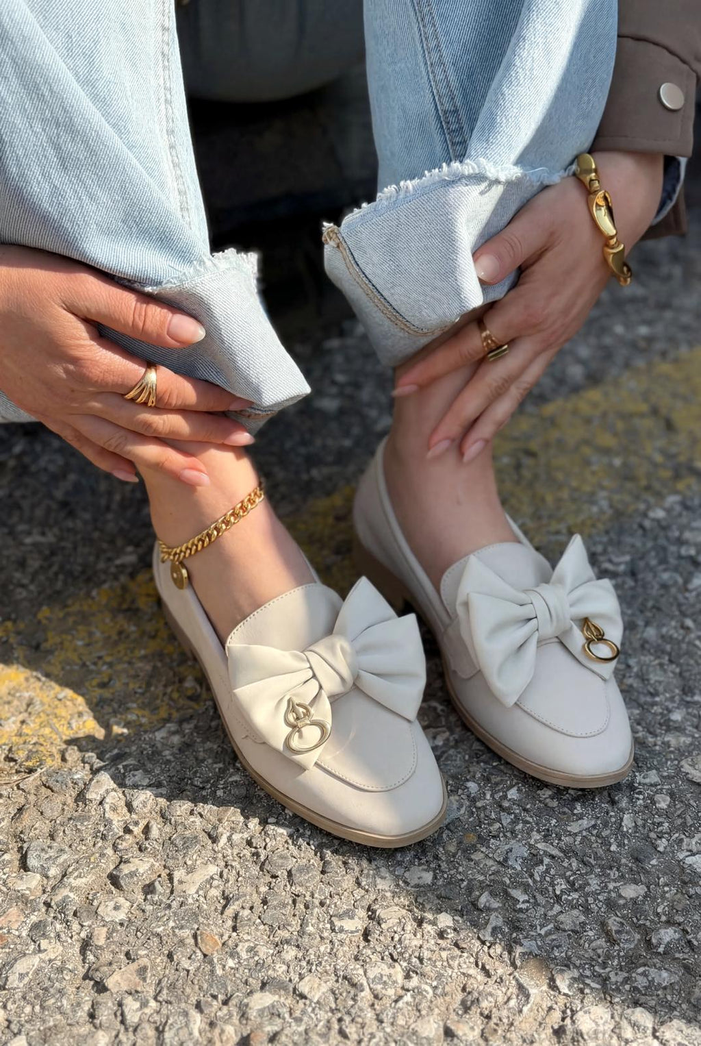 Norrada Beige Satin Women's Loafers