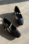 Myrel Black Pearl Detail Patent Faux Leather Women's Mary Jane