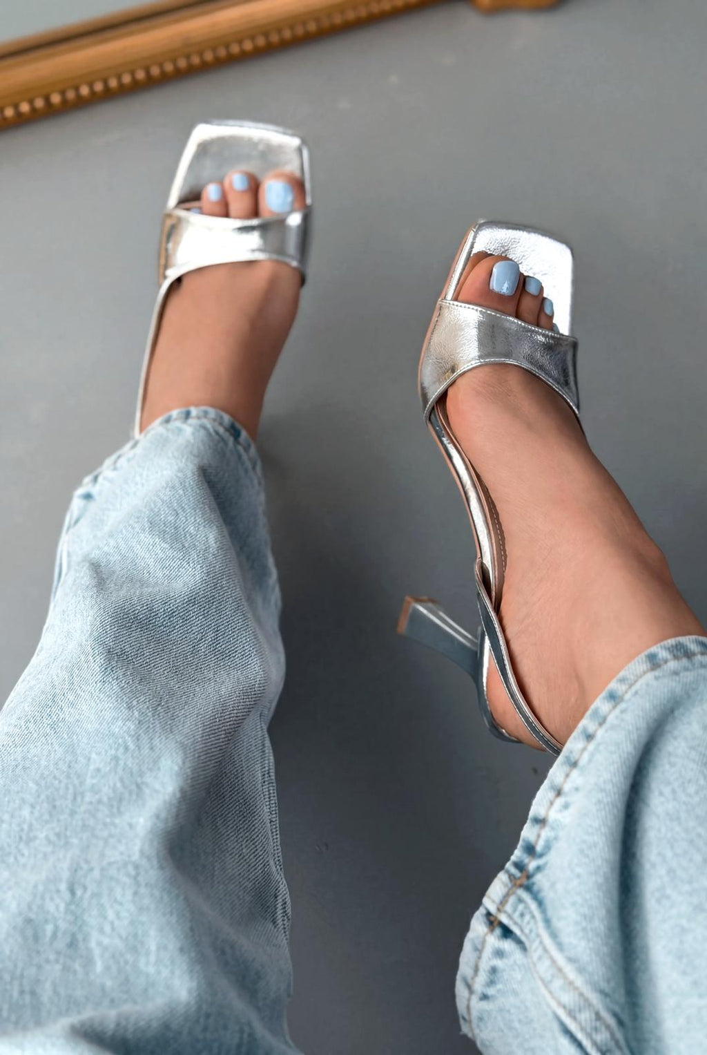 Solvion Silver Patent Faux Leather Women's Pumps Sandals