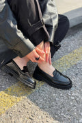 Kastrel Black Crinkle Patent Faux Leather Women's Loafers