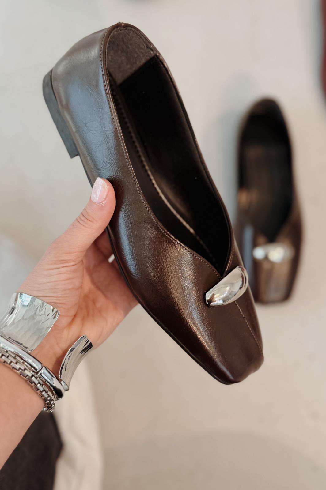 Tormel Dark Brown Faux Leather Women's Flats