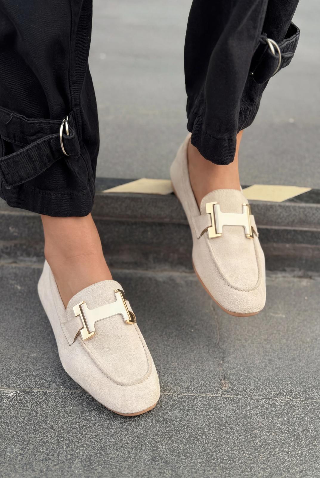Elara Beige Suede Women's Loafers