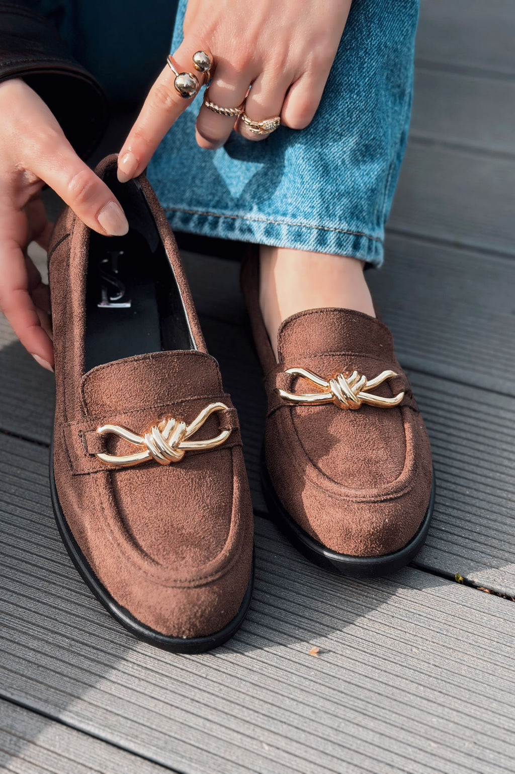 Norel Dark Brown Suede Bow Detail Women's Loafers