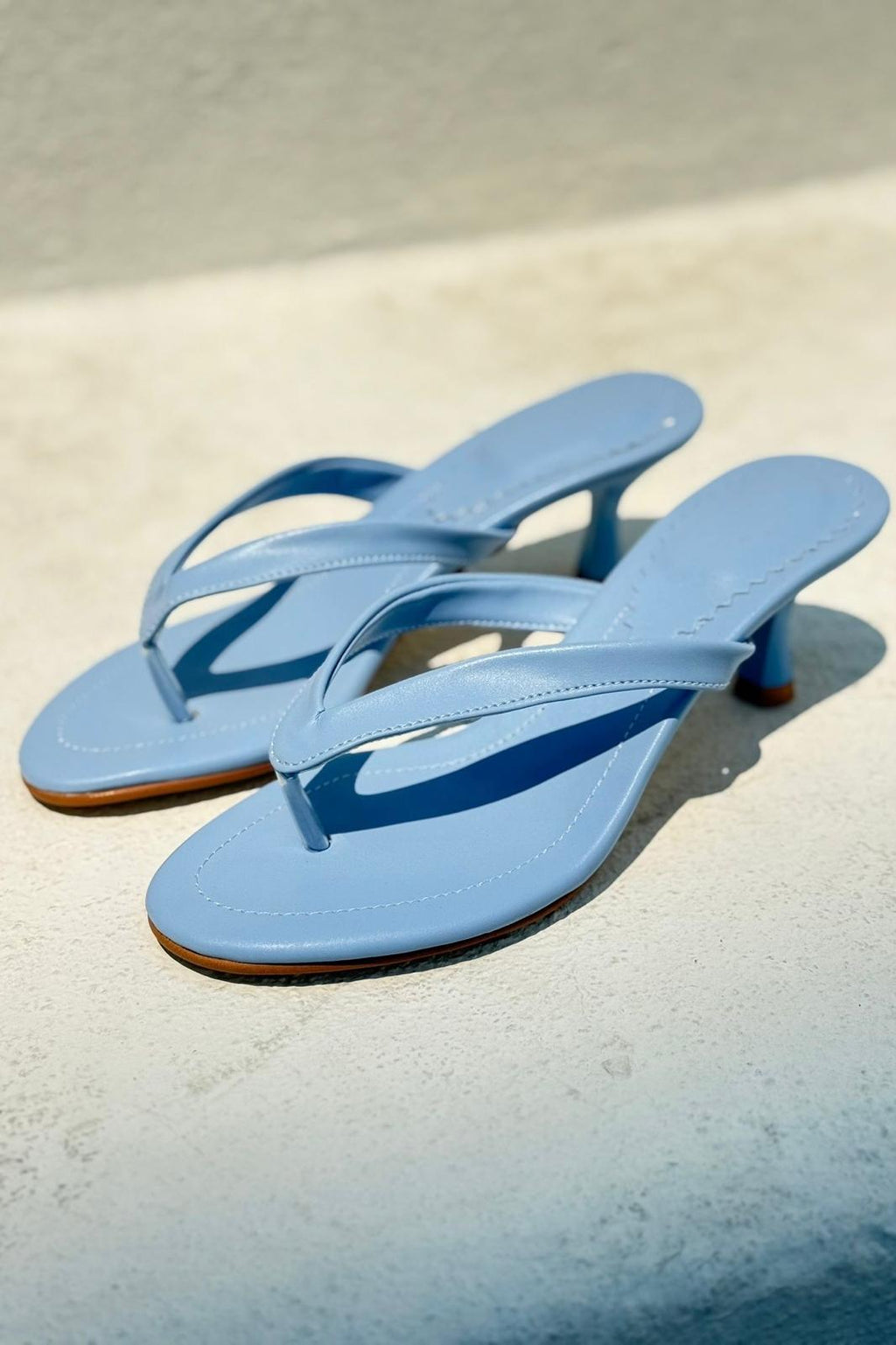 Ponya Baby Blue Faux Leather Toe-Post Pumps