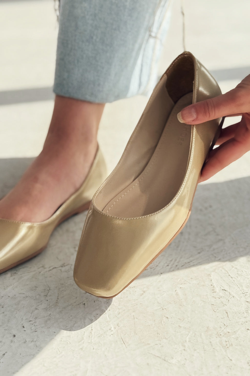 Canris Gold Faux Leather Women's Square Toe Mary Jane Flats