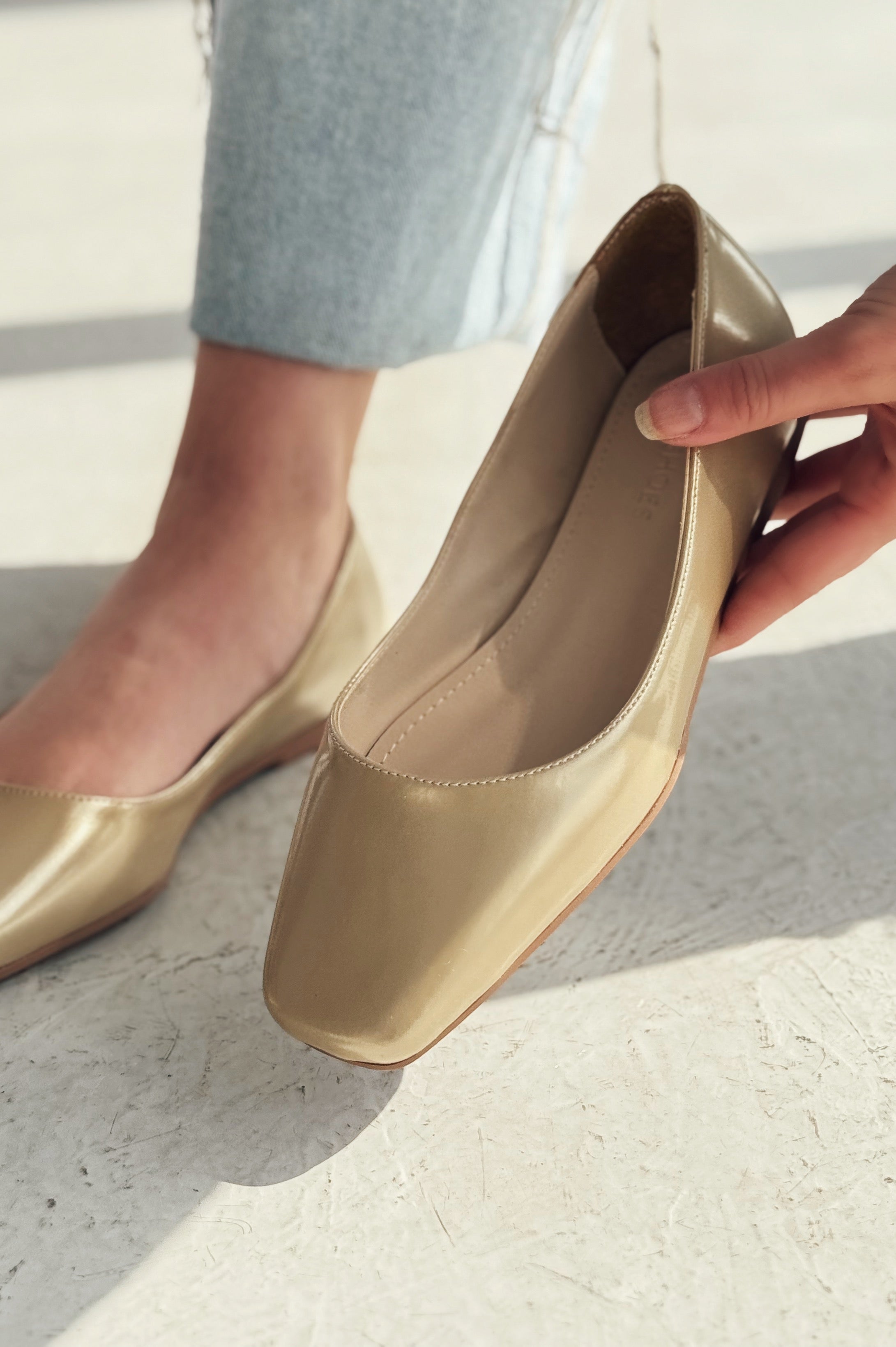 Canris Gold Faux Leather Women's Square Toe Mary Jane Flats