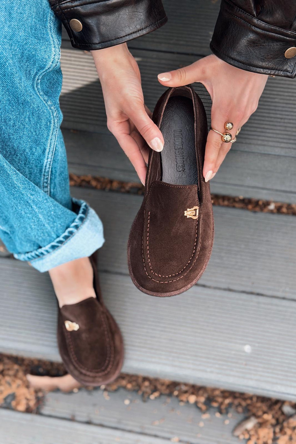 Rasen Dark Brown Genuine Suede Women's Loafers