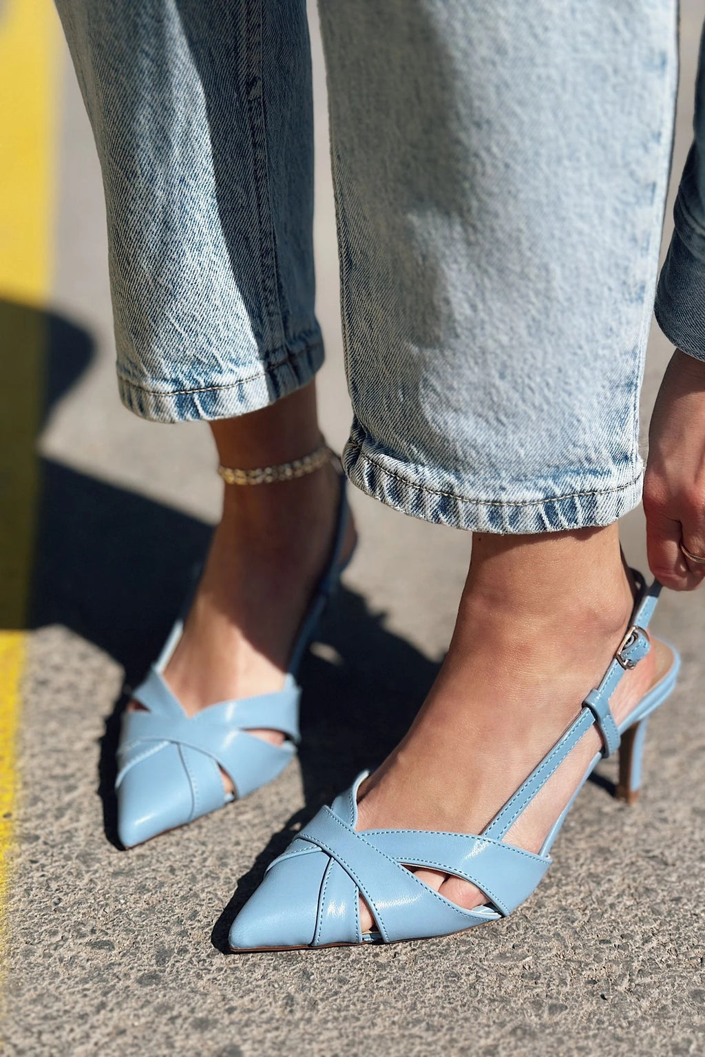 Peraps Baby Blue Faux Leather Women's Stilettos